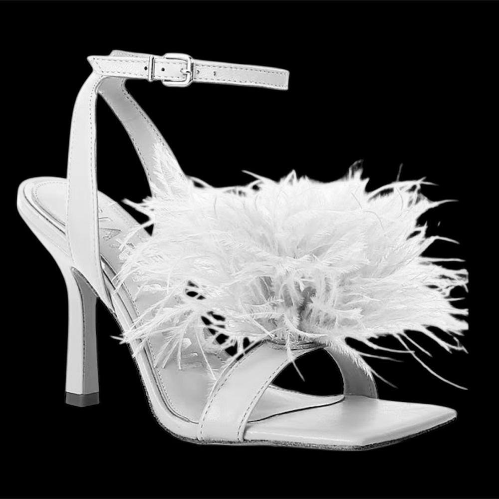 Gianni Bini Neela White Leather Heels Sandals, Ankle Strap